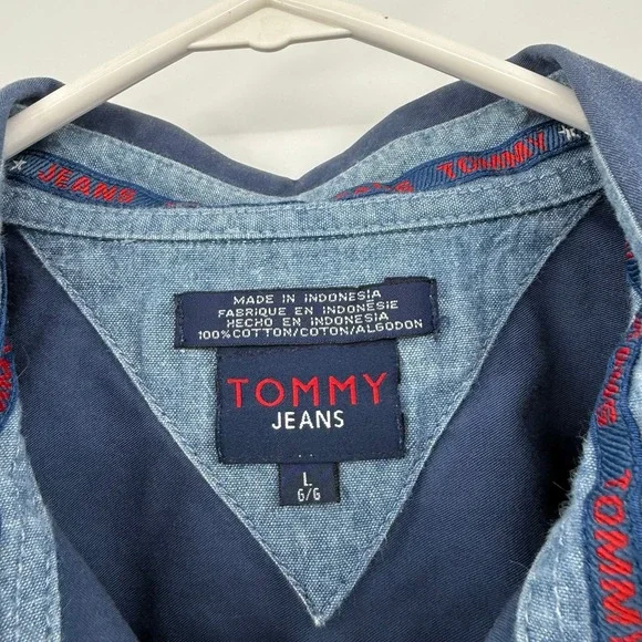 Vintage men's Tommy Hilfiger 90s logo button up long‎ sleeve size large - Picture 3 of 10